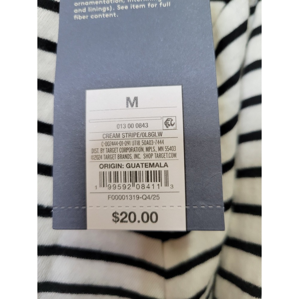 Universal Thread Cream Black Striped Long Sleeve Scoop Neck T-Shirt M NWT 1613 - Picture 4 of 5
